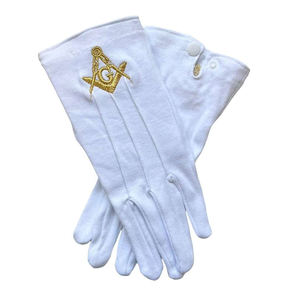 Guantes Masónicos Blancos para Ceremonia Formal para Francmasones, 100% Algodón con Botón de Cierre - Product Image 2