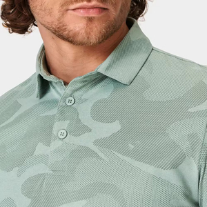 T-shirt en coton/polyester respirant avec impression personnalisée, logo brodé, manches courtes, col rabattu, stretch vert camo pour hommes - Product Image 5