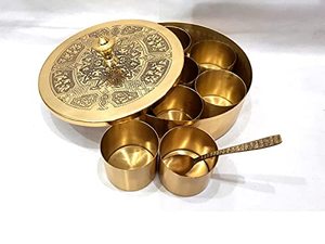 Caja de Almacenamiento de Especias Masala India de Cobre, 7 Recipientes, Diseño de Tapa Dorada, Apta para Lavavajillas y Horno, Utensilios de Cocina para Hierbas, HF CRAFTS Metal - Product Image 5