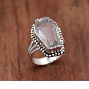 Amethyst <b>Ring</b> 925 Sterling Silver Coffin Shape Triple Band Statement <b>Ring</b> - Product Image 3