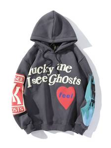 Mens Printed Pullover Hoodie 100% Cotton Fleece <b>Heart</b> Letter Graphic Kangaroo Pocket Casual Long Sleeve <b>Sweatshirt</b> Ribbed Warm - Product Image 2
