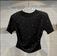 T-shirts chics ornés de strass pour femmes à la mode design de diamants scintillants logo en cristal tops tenues de fête