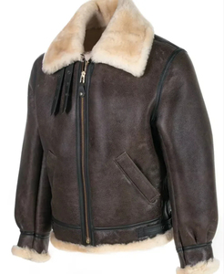 Veste d'hiver pour homme en fausse fourrure sherpa, 100% cuir véritable, grande taille, col rabattable, chauffante, coupe-vent, écologique - Product Image 6