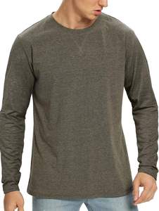 T-shirts à manches longues pour hommes Mélange de coton et polyester de qualité supérieure Séchage rapide Léger et respirant Hauts décontractés et vêtements de sport - Product Image 3