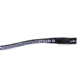 Diadema para Caballo de Cuero Negro con Forma Curva Profunda, Cadena de Diamantes con Cristales Azules en una Sola Fila y Cierre de Botón a Presión - Product Image 3