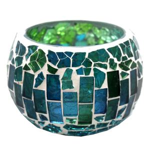 Design de luxe décoratif pour la maison bougie en verre mosaïque unique bleu vert pot à bougie votive - Product Image 2