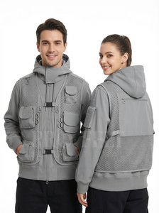 Chaqueta Utilitaria con Capucha Estilo Hip Hop, Fabricante Personalizado, Múltiples Bolsillos, Correas Ajustables, Diseño de Malla, Sudadera Moderna Unisex - Product Image 3