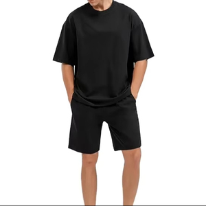 Conjunto de pantalones cortos de manga corta y Deportes de verano Camiseta de algodón de gran tamaño con conjunto completo corto transpirable negro - Product Image 3