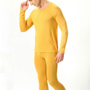 Conjunto de Ropa Interior Térmica Larga para Hombre, Diseño Nuevo 2025, Color Amarillo Sólido, Tela Transpirable de Alta Calidad, Cuello Redondo, Ropa de Invierno - Product Image 2