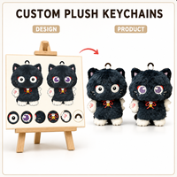 Porte-clés en peluche chat noir personnalisé de 10 cm, mini poupée animale en peluche mignonne, breloque de sac, cadeau en gros OEM ODM