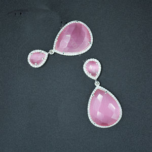 Handmade 925 <b>Sterling</b> <b>Silver</b> <b>Drop</b> <b>Earrings</b> for Women Trendy Pink Monalisa CZ Gemstone Stud for Wedding Anniversary or Gift - Product Image 2