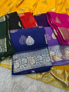 Produit le plus vendu : Sari en georgette de viscose avec blouse assortie ! Prix 850, prix fixe, chemisier non cousu - Product Image 4