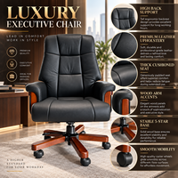 Chaise de direction en cuir véritable de luxe, dossier haut, pivotante, avec un design moderne et simple pour le bureau