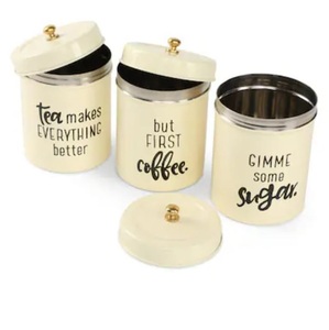Juego de 3 Recipientes de Almacenamiento de Azúcar, Café y Té de Metal Esmaltado, Recipientes Hechos a Mano para el Hogar, Hotel, Restaurante, Cocina, Estilo Clásico - Product Image 5
