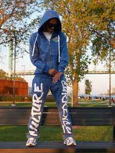 Mens Zip up Acid Wash Embroidery Distressed Sweat Suits Custom Tracksuits for Women Stacked Flared Sweatpants and Hoodies Set - Product Image 3