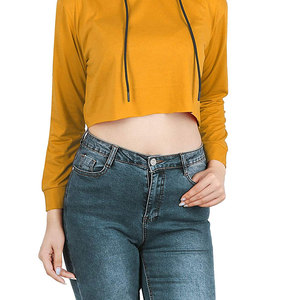 Prix bon marché Vêtements de rue en gros Personnalisé de haute qualité Poids léger femmes Crop Top à capuche quantité minimale de commande bas Couleur unie Sweats à capuche pour femmes - Product Image 4
