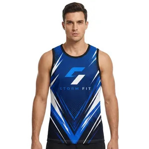 Camiseta sin mangas para hombre Storm Fit, con estampado por transferencia térmica, 100% poliéster, de secado rápido, cuello redondo, ropa deportiva para entrenamiento, 180g, no tejida. - Product Image 2