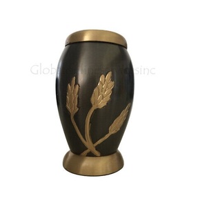 Green Enamel Cremation Urn with Gold Floral Design Adult <b>Memorial</b> <b>Keepsake</b> Metal Urn Customizable Patterns - Product Image 6