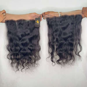 Extensions de cheveux humains tissés dans un temple indien Fermeture en dentelle ondulée bouclée 13x6 et 13x4 HD pour faisceaux de cheveux frontaux en dentelle - Product Image 1