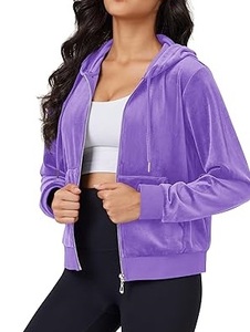 Women Velvet Hooded Hoodies Solid Custom Color Zip Up Velour Hoodies Keep Warm Pullovers Hip Hop Sports Yoga Zip Thermal Hoodies - Product Image 4
