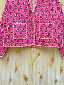 Indien main bloc imprimé motif floral réversible matelassé Kimono Style coton veste pour femmes toutes saisons bouton décontracté - Product Image 4