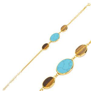Turquoise <b>Quartz</b> Oval Shape Gold Bezel Charm Silver <b>Bracelet</b> Wholesale Handmade 925 Sterling Jewelry - Product Image 1