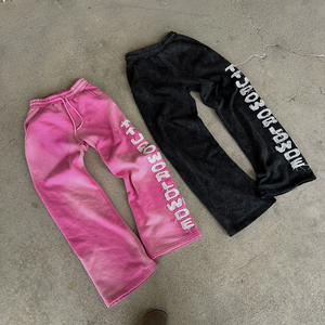 กางเกงวอร์มผู้ชายผ้าคอตตอนรุ่นฟอกสีวินเทจปักโลโก้ - Product Image 3