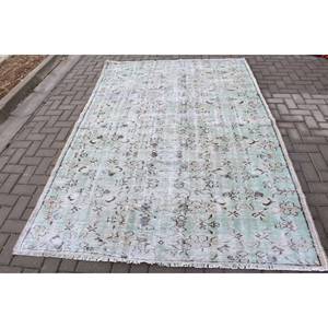 พรมปอกระเจาขนแกะสีเขียวสีขาวแนววินเทจทำด้วยมือขนาด5.8x8.8ฟุตพรมปอกระเจาด้านหลังทำจากยางสำหรับวัยรุ่น - Product Image 1