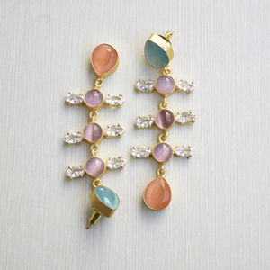 Bulk Brass Hoop <b>Earrings</b> Natural Zircon Raw Natural Stone Design 18K <b>Gold</b> Plated Finish Boho Chic Design High Quality Export - Product Image 2