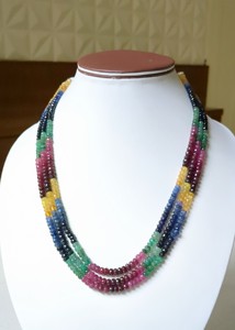 Collier de perles en argent multicolore saphir naturel 4.5-6.5mm 3 couches Rondelle précieuse à facettes ethnique pour mariage et cadeaux - Product Image 4