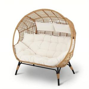 Modern Outdoor Patio <b>Egg</b> Basket Chair Ottoman Cushion Durable Iron Metal for Courtyard Garden - Product Image 2