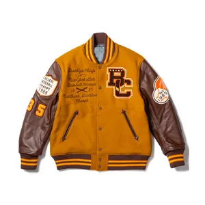 Jaqueta masculina Letterman de lã chenille bordado laranja jaqueta grande OEM 2024