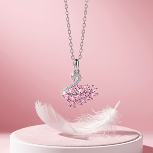 Jeulia Sparkling Pink Swan <b>Necklace</b> Sterling Silver & <b>Titanium</b> Rhodium Plated Claw Set Zircon - Product Image 3