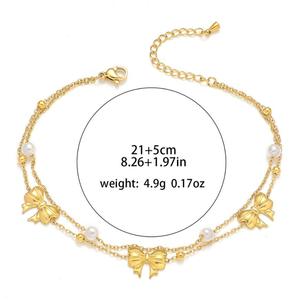 Tobilleras de Moda con Diseño Exclusivo Recién Desarrollado, Chapadas en Oro, de Acero de Titanio, con Lazo y Perla - Product Image 6