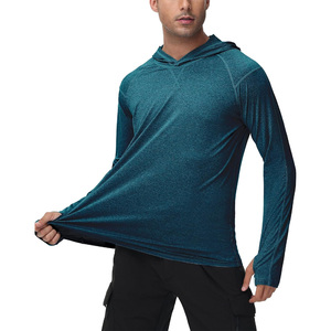 Camisas de pesca con capucha de manga larga para hombres Diseño OEM logotipo personalizado tejido elástico transpirable perfecto para eventos al aire libre - Product Image 2