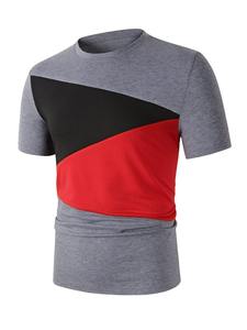 Nueva llegada 200g 100% algodón Spandex Color Block Casual Loose Fit hombres manga corta Camiseta cuello redondo - Product Image 5
