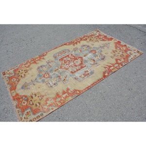 Alfombra de 3.6x6.9 pies, Alfombra Turca Vintage, Alfombra con Puntos Rojos y Azules - Product Image 4