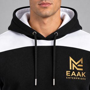 Custom <b>Men</b>’s Black and <b>White</b> Color Block Tracksuit Two Piece Pullover Hoodie and <b>Jogger</b> Set with Custom Logo - Product Image 3