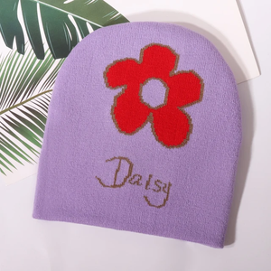 Romantic Cuffless Autumn <b>Winter</b> Skully Beanie for <b>Girls</b> 100% Acrylic with Daisy & Flower Jacquard Pattern Cute Graphic Gift - Product Image 5