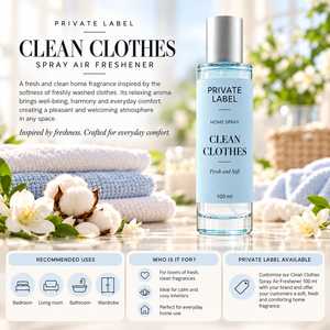 Spray désodorisant pour vêtements de marque privée 100ml |   Parfum frais et propre longue durée |   Fabricant OEM Espagne - Product Image 3