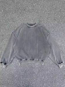 Hip Hop Distressed Crew Neck Cropped Sweatshirts Logo personnalisé Poids moyen Coton Vintage Washed Streatwear Sweat pour hommes - Product Image 5