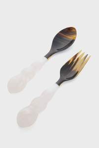 Luxury Resin & Horn Salad Server Spoon and <b>Fork</b> with Long Handle Modern Design Eco-Friendly Party Cutlery - Product Image 3