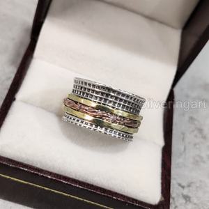 Spinner Band anillo bohemio 925 plata esterlina anillo de pulgar para mujer Fidget joyería hecha a mano Navidad espiritual anillo giratorio para hombre - Product Image 4