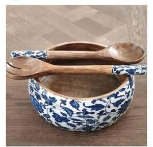 Ensaladera de madera de resina epoxi hecha a mano de diseño antiguo, utensilios de cocina de lujo, cubiertos, cartón ecológico sostenible - Product Image 4