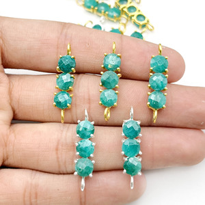 925 bijoux en argent Sterling faits à la main pour les femmes émeraude naturelle trois pierres connecteur lunette à facettes ensemble de réglage enfants - Product Image 2