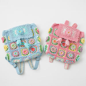 Mochila de Ganchillo Hecha a Mano con Flores, Bolso de Hombro de Ganchillo a Cuadros con Forro de Lona Blanca, Accesorio de Moda - Product Image 2
