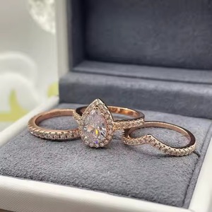 VS1 diamant de laboratoire taillé en poire or rose 14 carats ensemble de bagues de mariage en forme de larme bague de fiançailles vintage bague de cocktail - Product Image 4