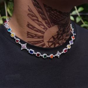 Collier à maillons géométriques colorés en argent 925 de haute qualité, plaqué or, avec zircon cubique glacé, certifié IGI - Product Image 3