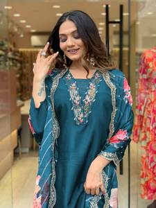 بدلات هندية فاخرة من 3 قطع من الفسكوز من 3 قطع من Dn Haris Vol KINARA أنيقة جميلة طويلة فساتين طويلة من السلوار للحفلات للبالغين - Product Image 6