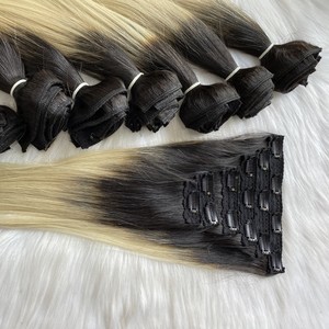 Extensions de cheveux à clipser Remy russes droites naturelles de haute qualité Cheveux humains vietnamiens bruts - Product Image 1